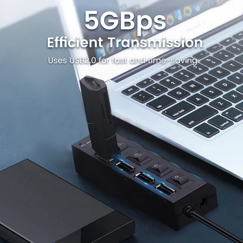 LAQEHA® - USB 2.0 موزع بمنافذ متعددة مفتاح تحكم مستقل لكل منفذ وسرعة نقل عالية