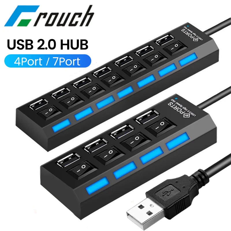 LAQEHA® - USB 2.0 موزع بمنافذ متعددة مفتاح تحكم مستقل لكل منفذ وسرعة نقل عالية