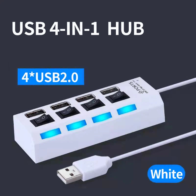 LAQEHA® - USB 2.0 موزع بمنافذ متعددة مفتاح تحكم مستقل لكل منفذ وسرعة نقل عالية