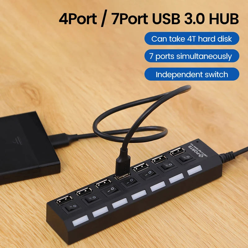 LAQEHA® - USB 2.0 موزع بمنافذ متعددة مفتاح تحكم مستقل لكل منفذ وسرعة نقل عالية