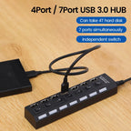 LAQEHA® - USB 2.0 موزع بمنافذ متعددة مفتاح تحكم مستقل لكل منفذ وسرعة نقل عالية