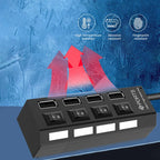 LAQEHA® - USB 2.0 موزع بمنافذ متعددة مفتاح تحكم مستقل لكل منفذ وسرعة نقل عالية