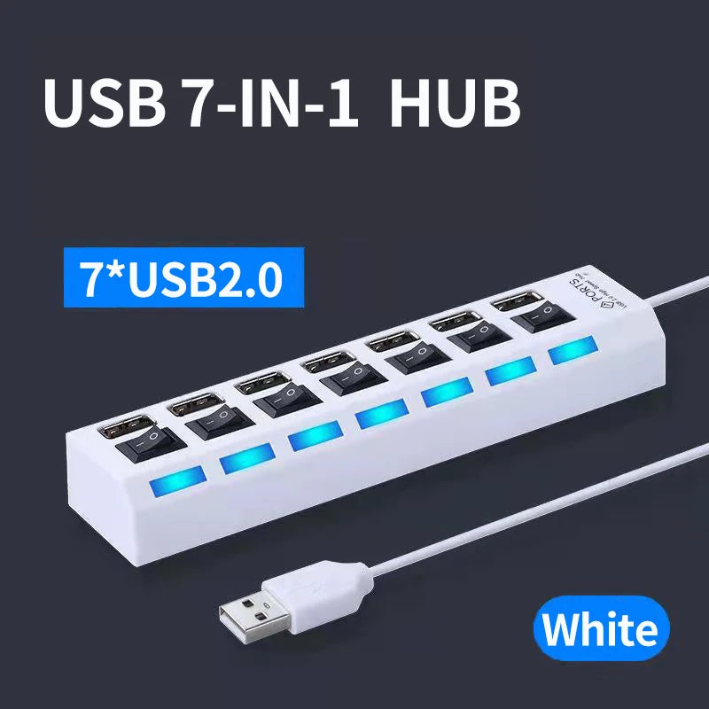 LAQEHA® - USB 2.0 موزع بمنافذ متعددة مفتاح تحكم مستقل لكل منفذ وسرعة نقل عالية