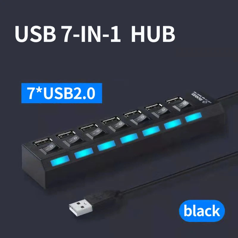 LAQEHA® - USB 2.0 موزع بمنافذ متعددة مفتاح تحكم مستقل لكل منفذ وسرعة نقل عالية