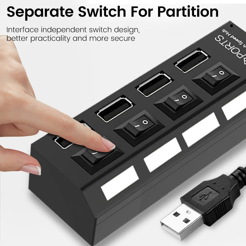 LAQEHA® - USB 2.0 موزع بمنافذ متعددة مفتاح تحكم مستقل لكل منفذ وسرعة نقل عالية