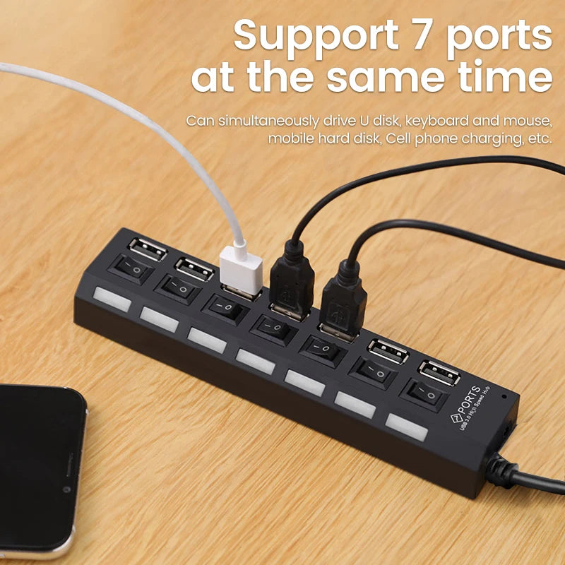 LAQEHA® - USB 2.0 موزع بمنافذ متعددة مفتاح تحكم مستقل لكل منفذ وسرعة نقل عالية