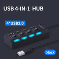 LAQEHA® - USB 2.0 موزع بمنافذ متعددة مفتاح تحكم مستقل لكل منفذ وسرعة نقل عالية